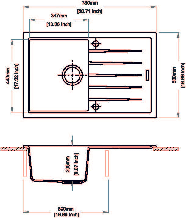 Carysil Vivaldi Single Bowl with Drainer Granite Kitchen Sink | 780 X 500 MM