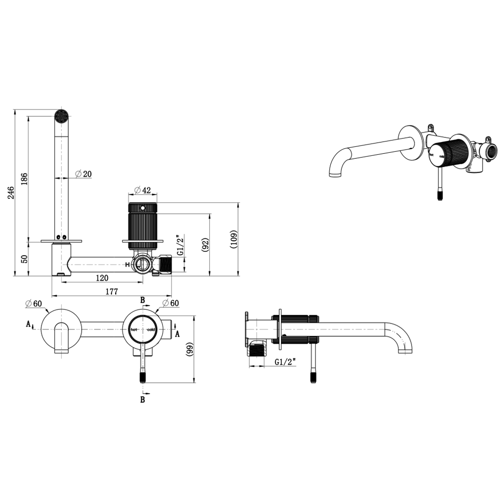 Bella Vista Mica Fluted Wall-Spout Combo