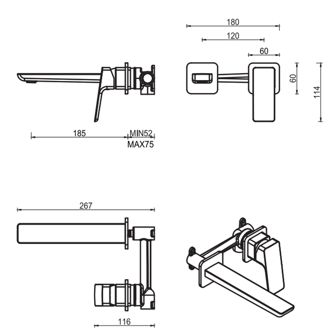 Bella Vista Tiago Wall-Spout Combo - 2P - TRIM KIT ONLY