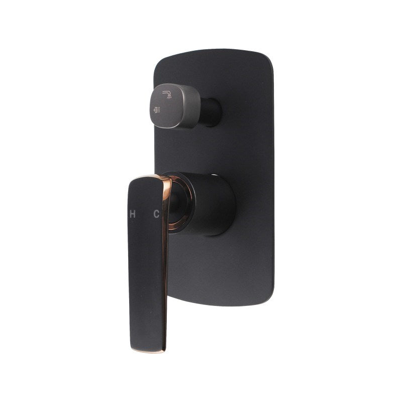 Esperia Matt Black & Rose Gold Wall Mixer With Diverter