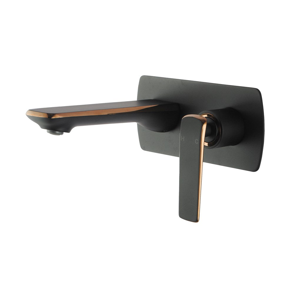 Esperia Matte Black & Rose Gold Wall Basin Mixer Tap