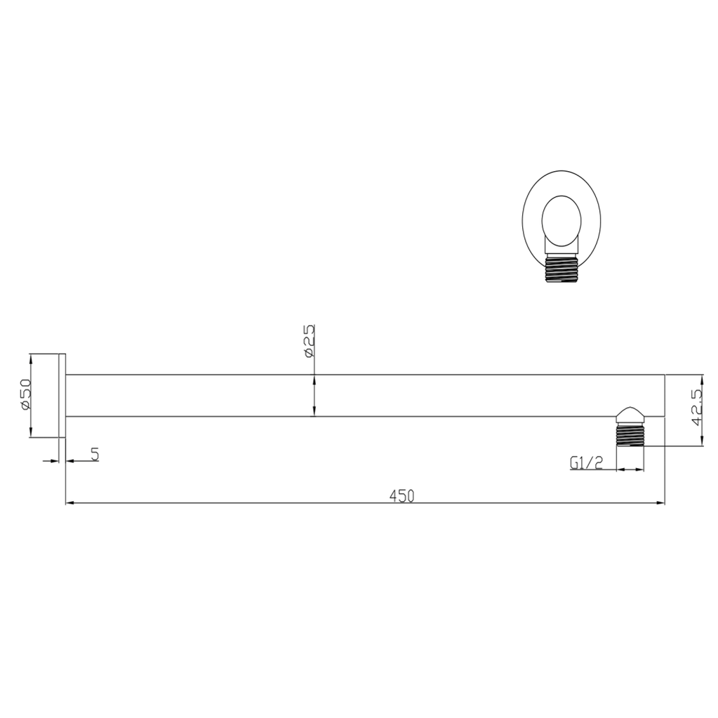Bella Vista LVB Mica Wall Shower Arm - 450mm - Straight