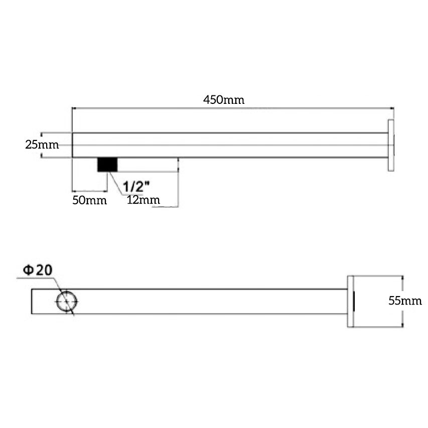 Bella Vista Mica Wall Shower Arm - 450mm - Straight