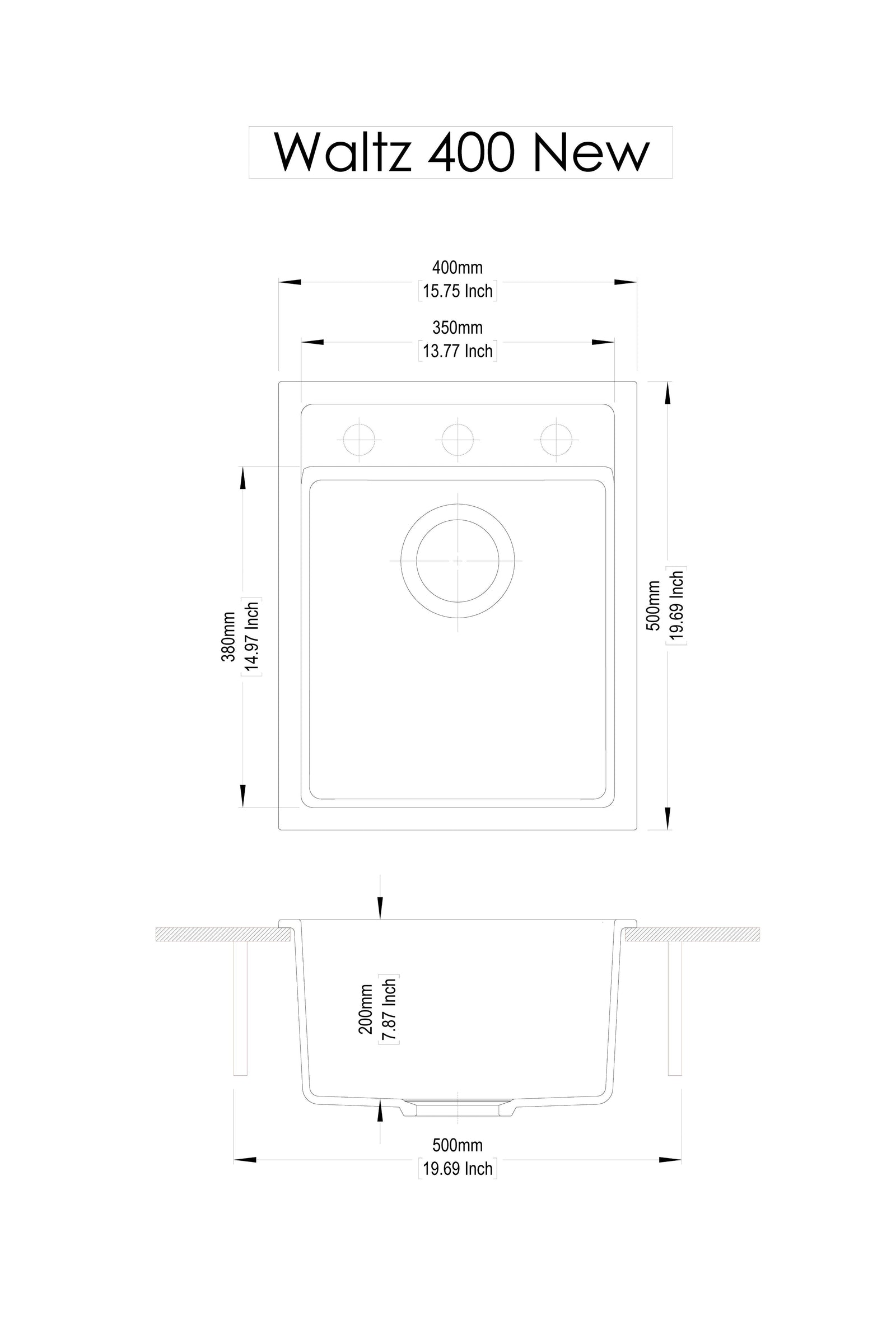 Carysil Waltz Single Bowl Granite Kitchen Sink | 400 x 500 x 200 MM