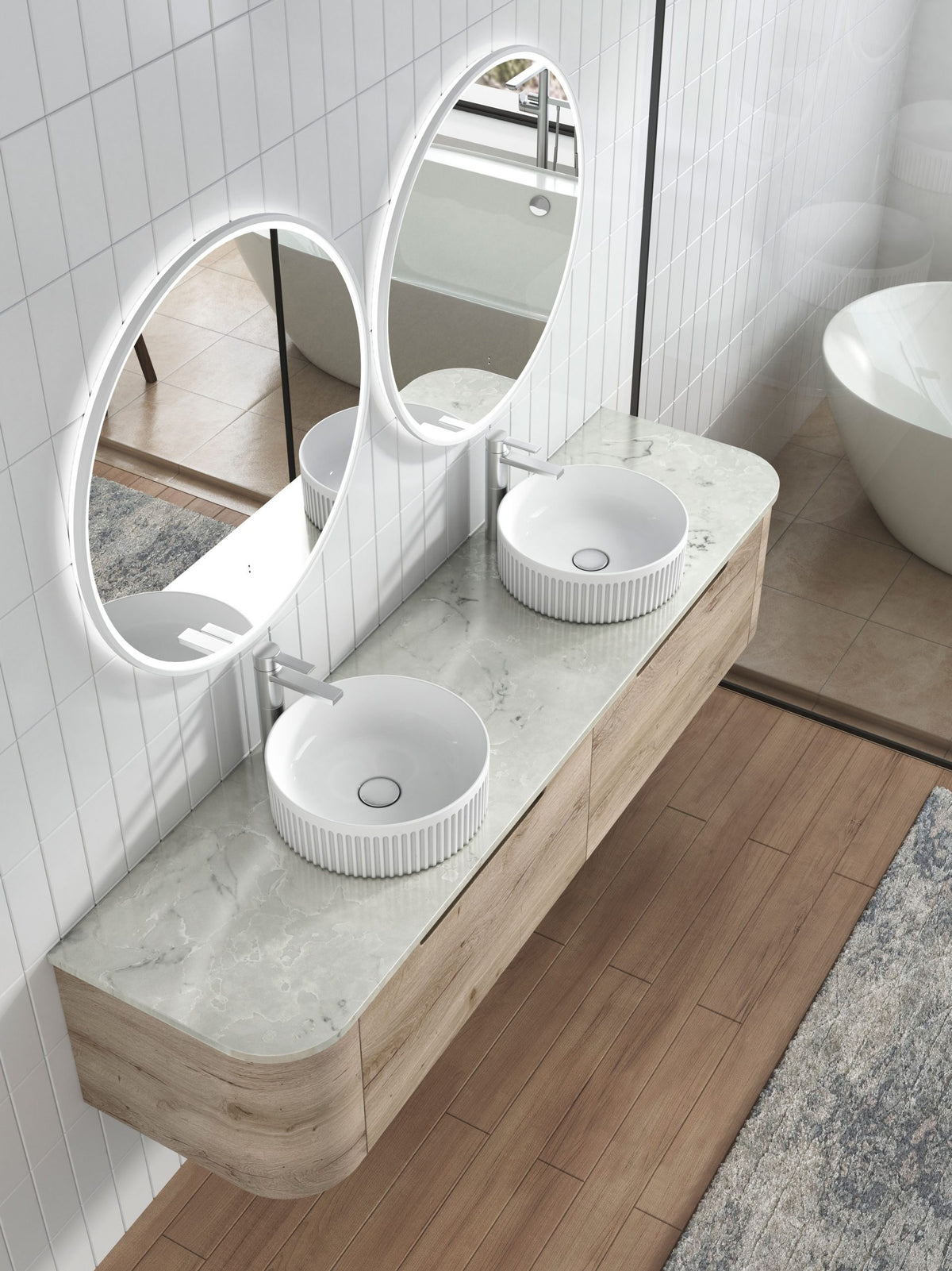 Aulic Lilac Above Counter Basin with V Groove Surface Gloss White