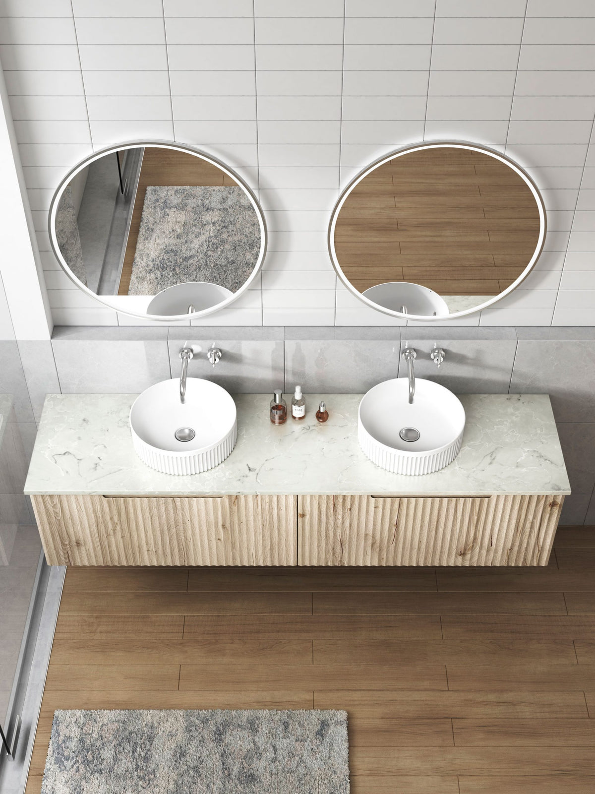 Aulic Lilac Above Counter Basin with V Groove Surface Matte White