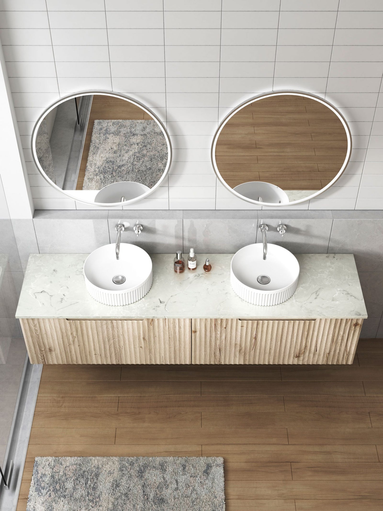 Aulic Lilac Above Counter Basin with V Groove Surface Matte White