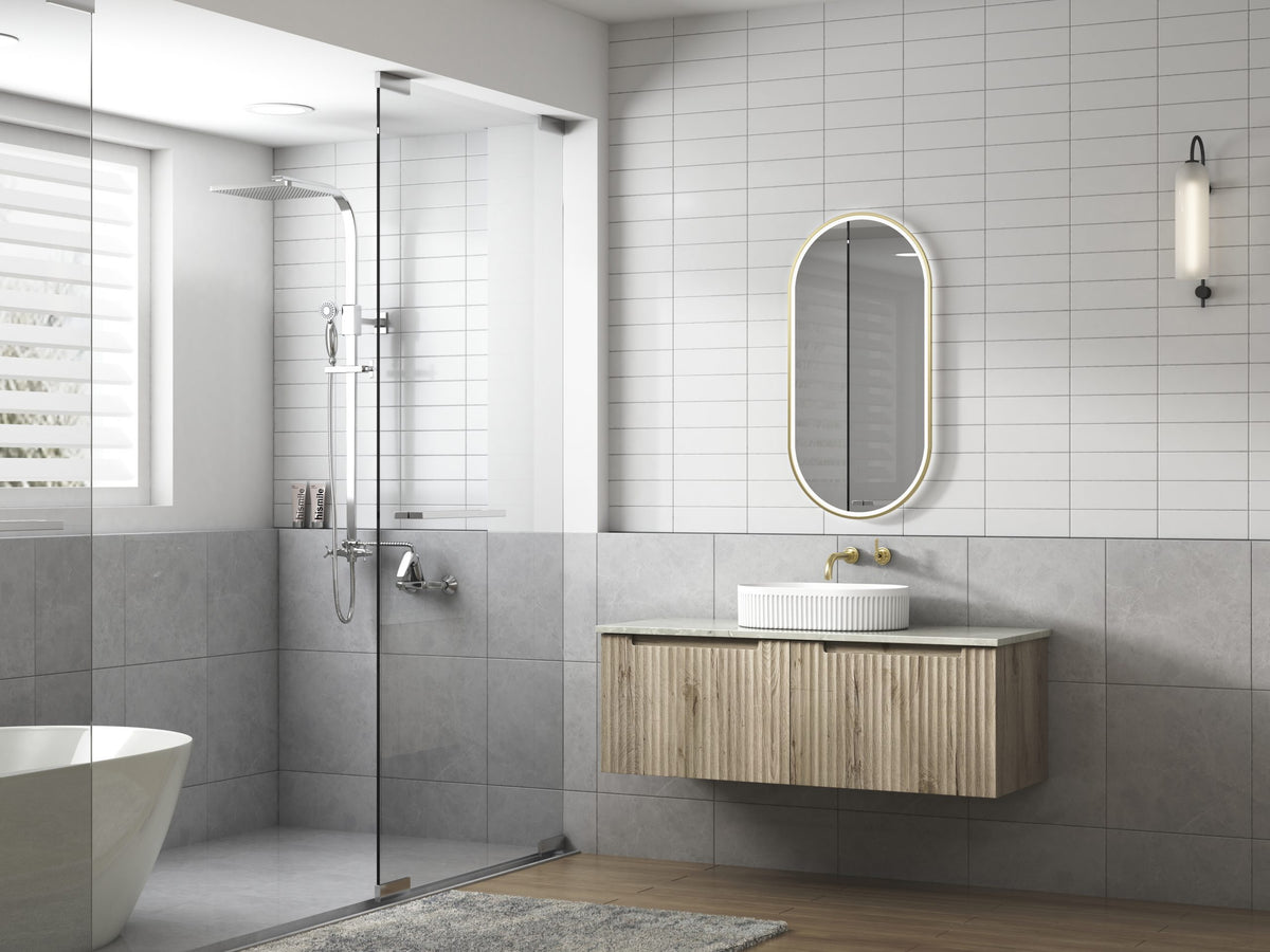 Aulic Cadel Pill Above Counter Basin with V Groove Surface Gloss White