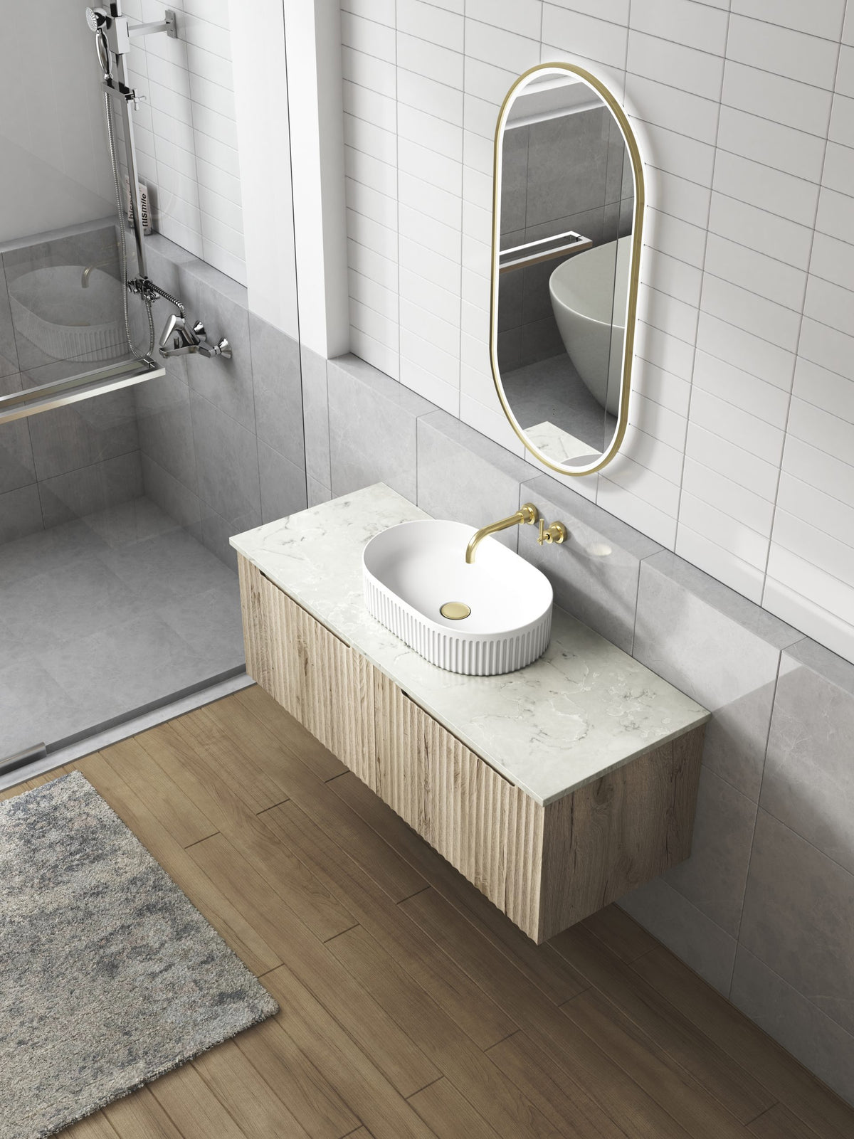 Aulic Cadel Pill Above Counter Basin with V Groove Surface Matte White