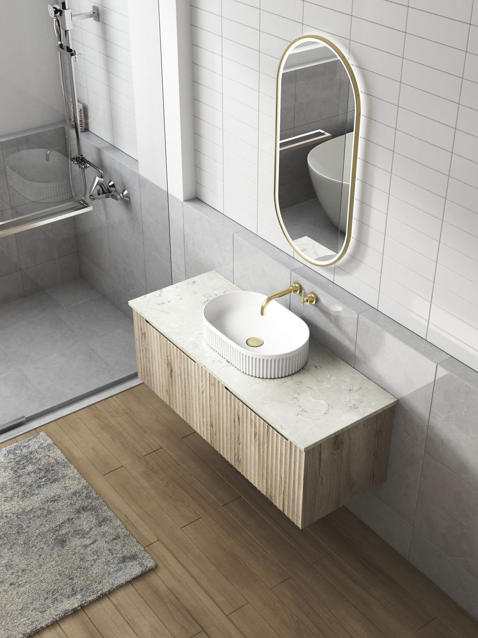 Aulic Cadel Pill Above Counter Basin with V Groove Surface Matte White