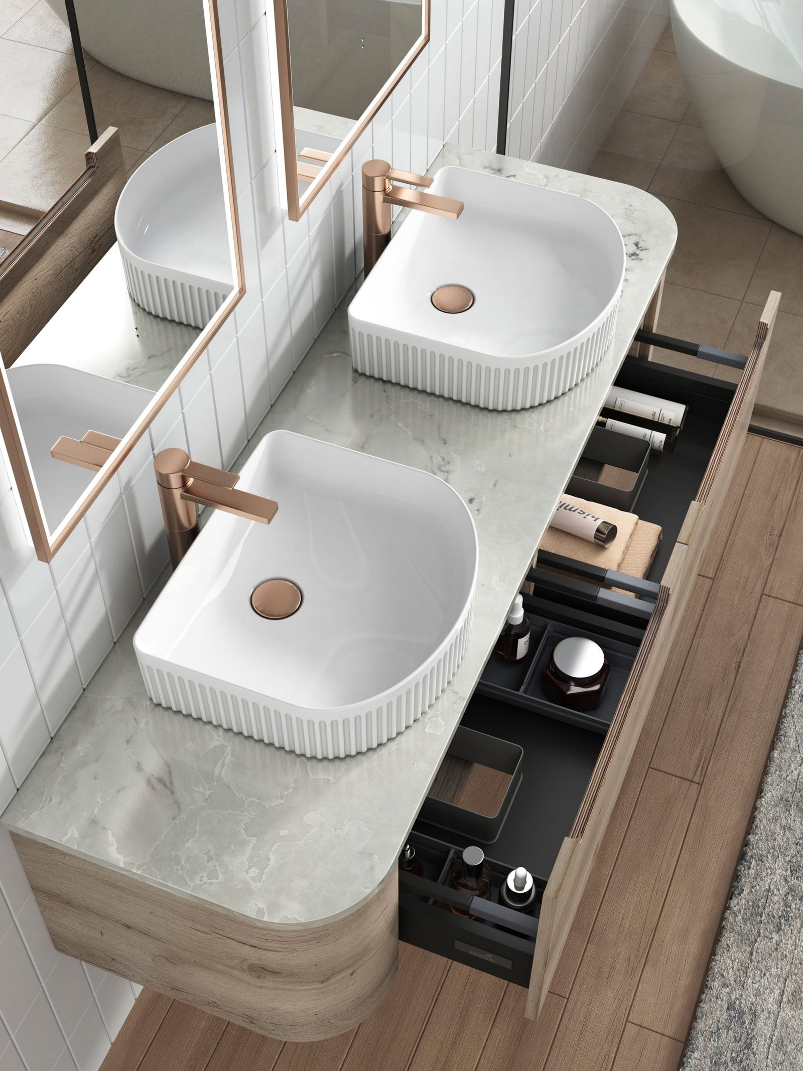 Aulic Cyrus Arch Above Counter Basin with V Groove Surface Matte White