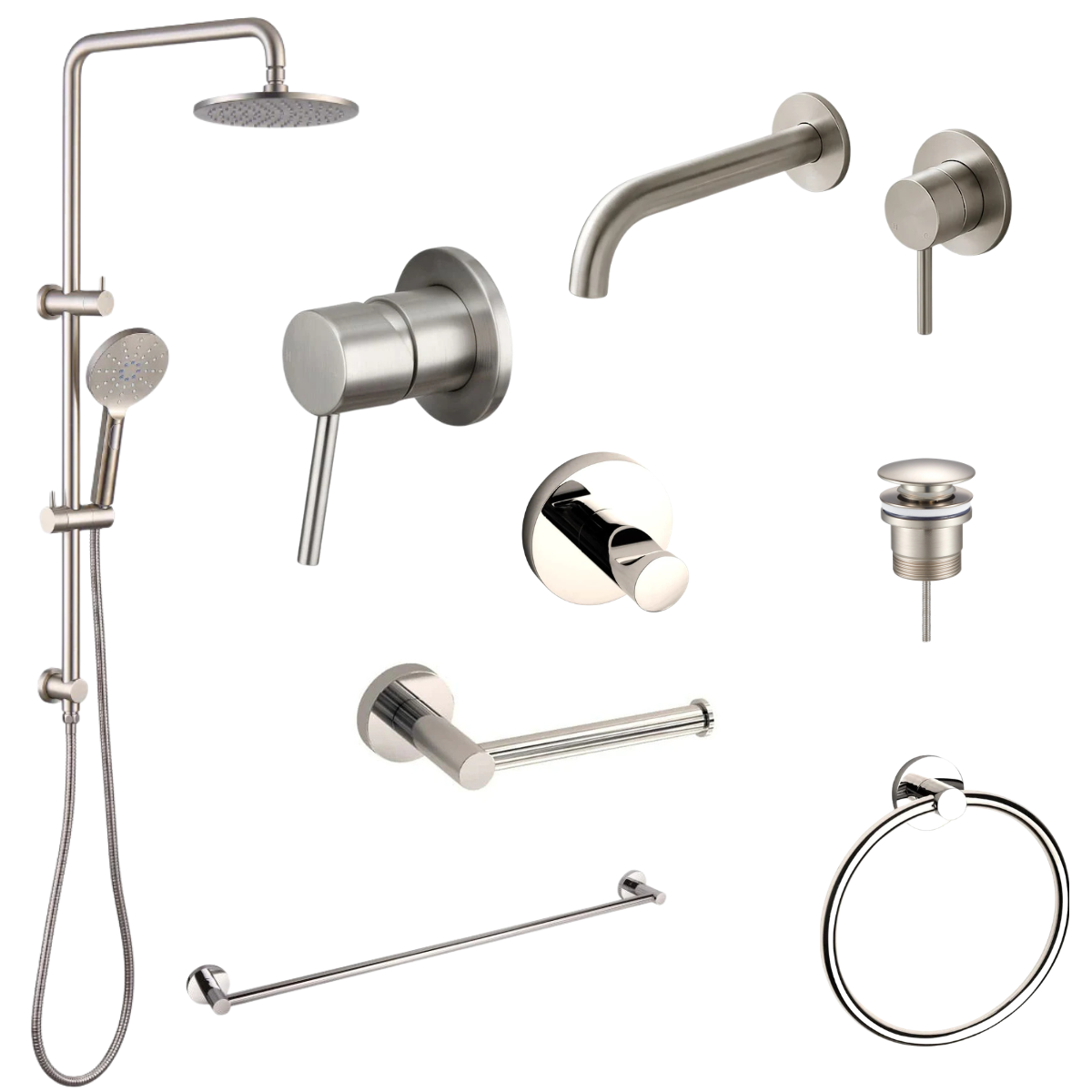 Zenmo JESS Brushed Nickel Bathroom Essentials — 8 Items