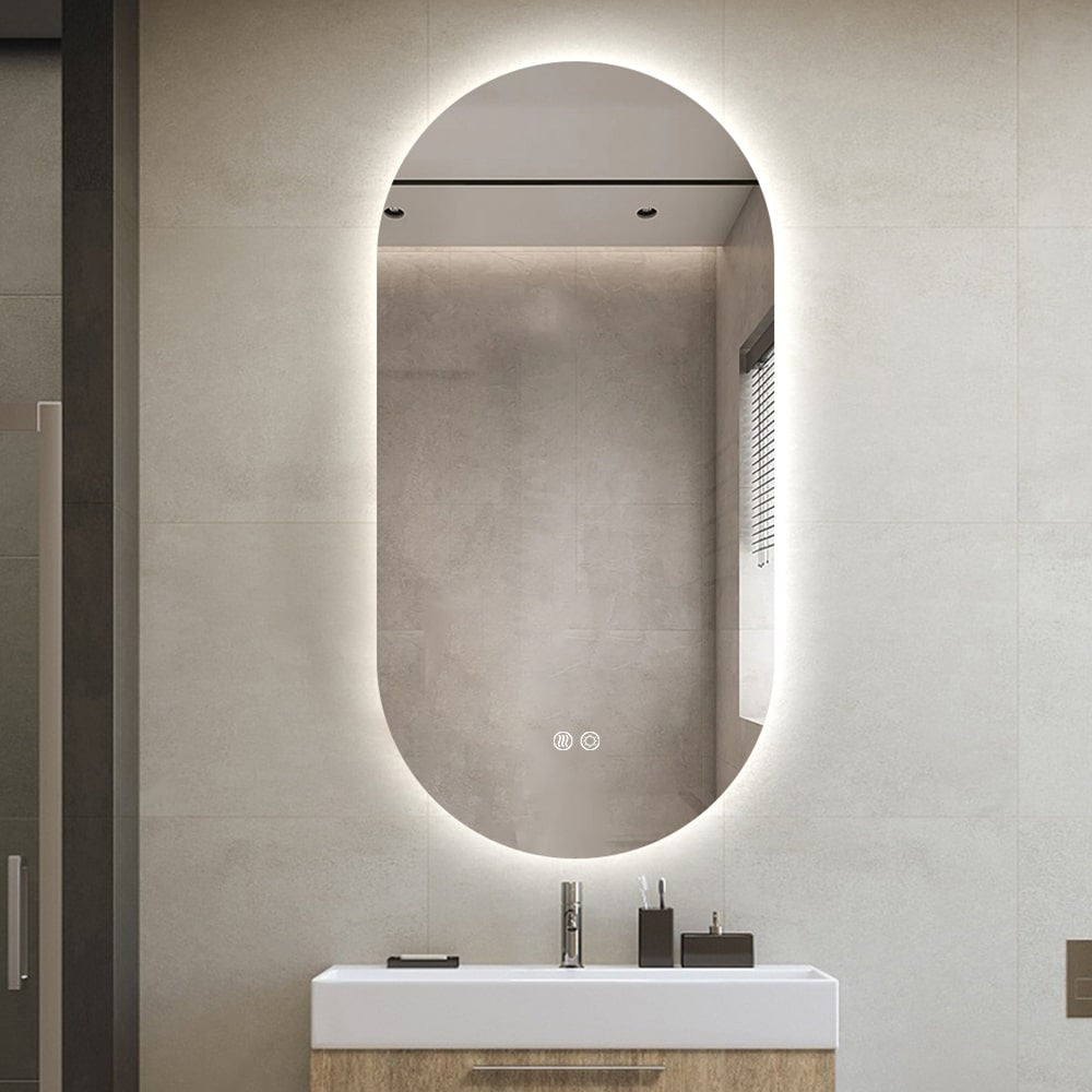 Oval LED Mirror – Frameless Backlit with Defogger &amp; Dimmable Light