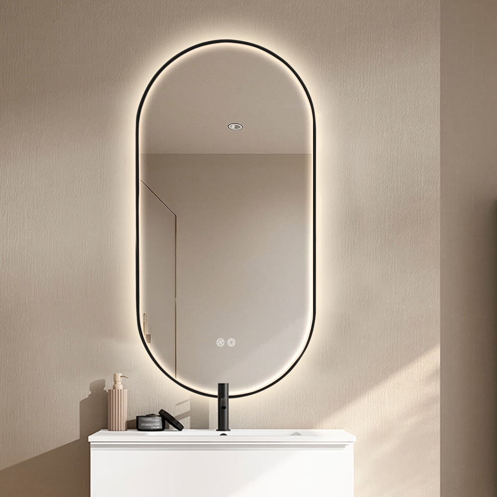 Oval LED Bathroom Mirror – Frontlit with Defogger &amp; Dimmable