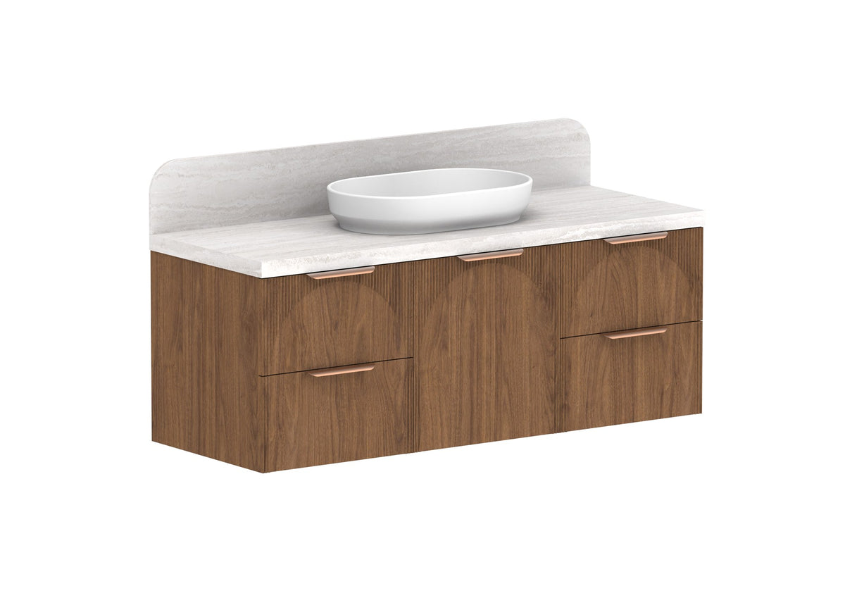 ADP Archie Door & Drawer Wall Hung Vanity 1350mm centre bowl in Florentine Walnut