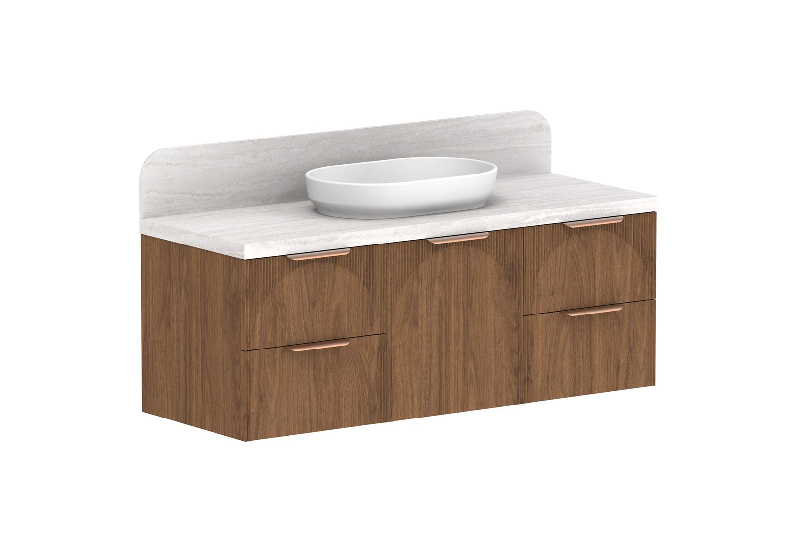 ADP Archie Door & Drawer Wall Hung Vanity 1350mm centre bowl in Florentine Walnut