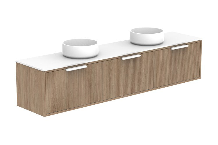 ADP Clifton Ensuite Wall Hung Vanity 1800mm double bowl in Prime Oak, with handles