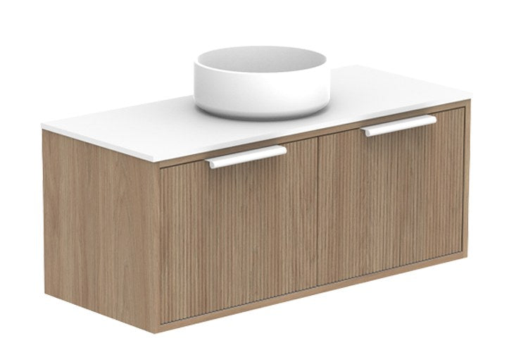 ADP Clifton Ensuite Wall Hung Vanity 900mm centre bowl in Prime Oak, with handles