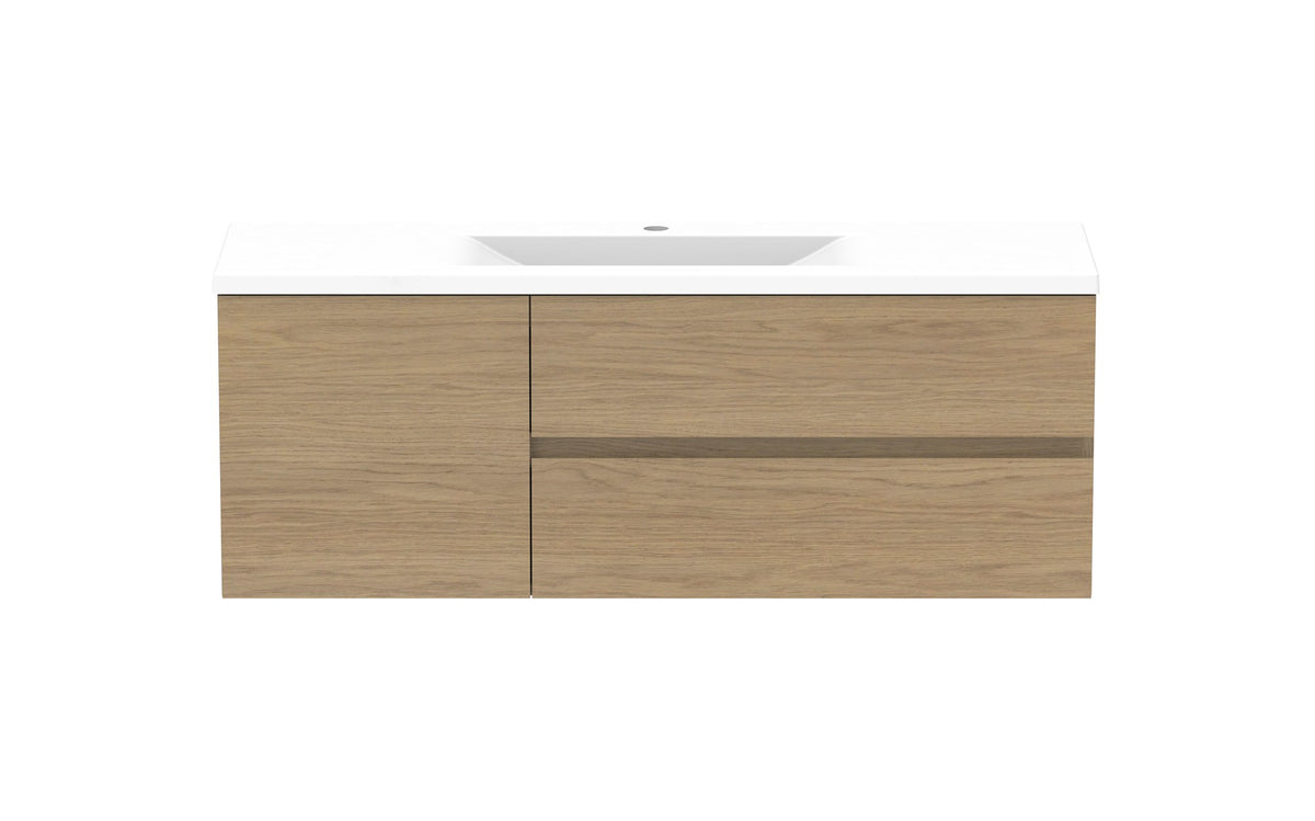 ADP Drift Ensuite Wall Hung Vanity 1200mm centre bowl in Boston Oak, front view
