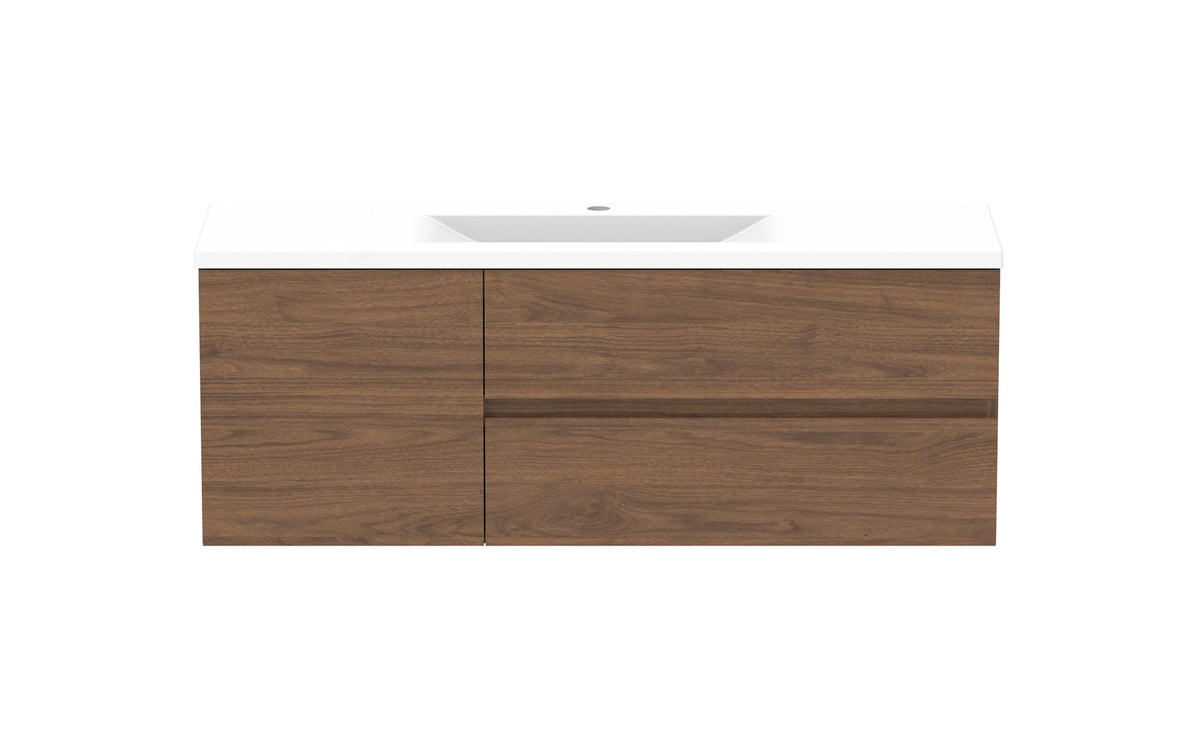ADP Drift Ensuite Wall Hung Vanity 1200mm centre bowl in Florentine Walnut, front view
