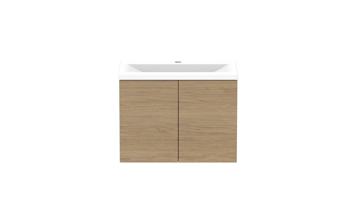 ADP Drift Ensuite Wall Hung Vanity 600mm centre bowl in Boston Oak, front view