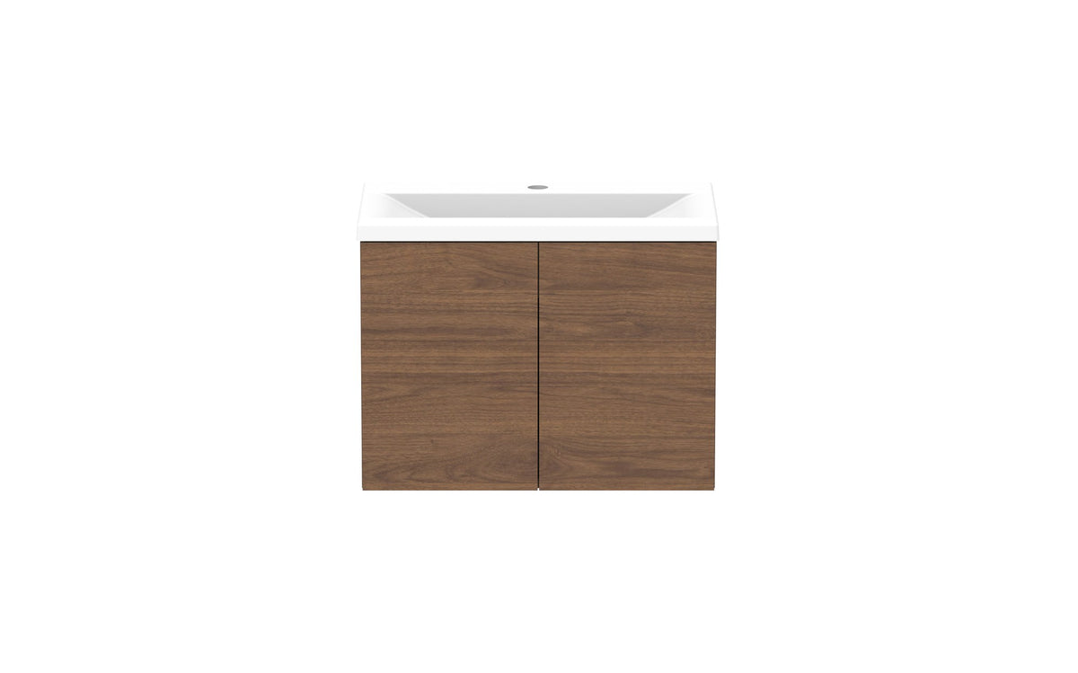 ADP Drift Ensuite Wall Hung Vanity 600mm centre bowl in Florentine Walnut, front view