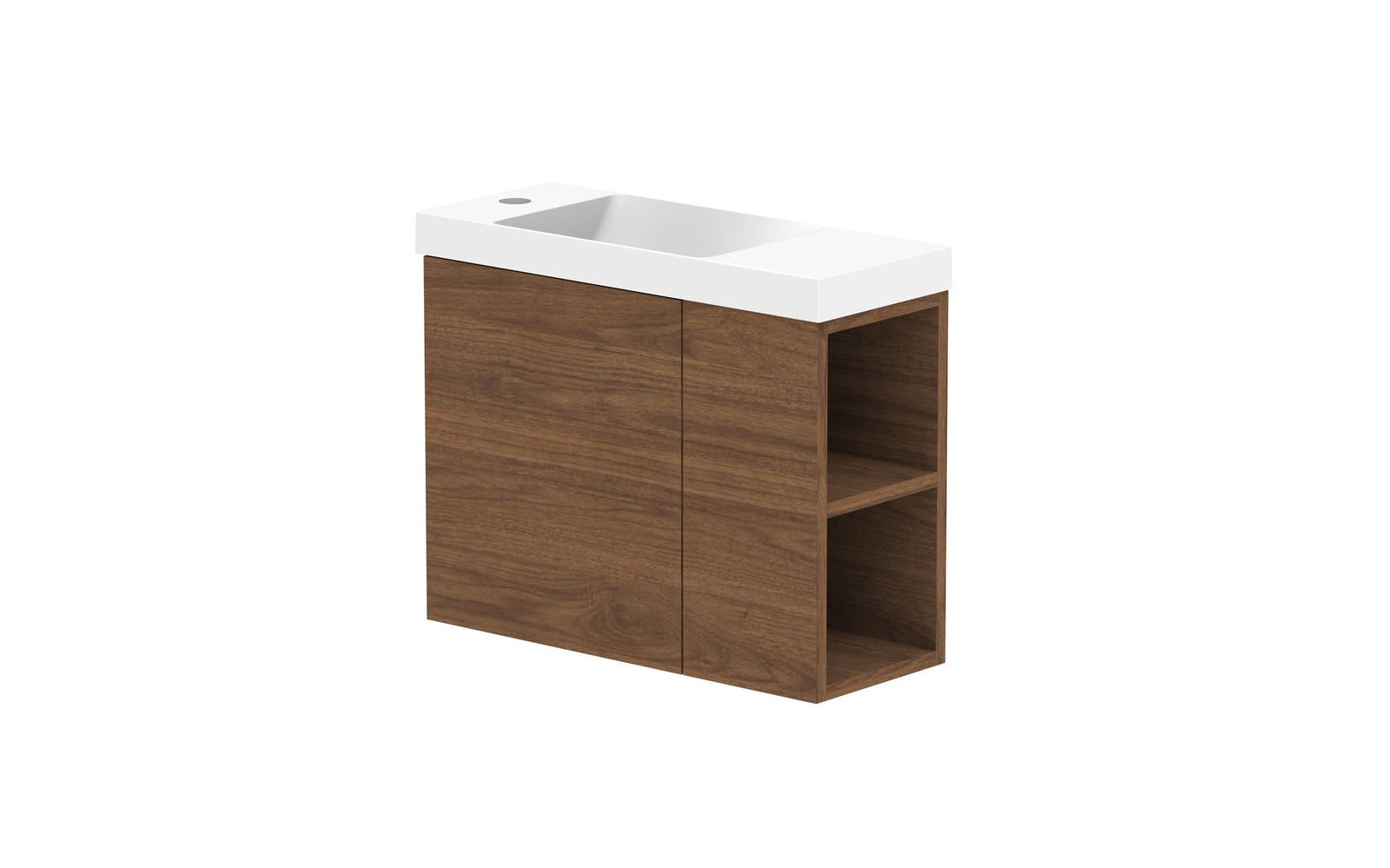 ADP Drift Mini Wall Hung Vanity left offset bowl in Florentine Walnut