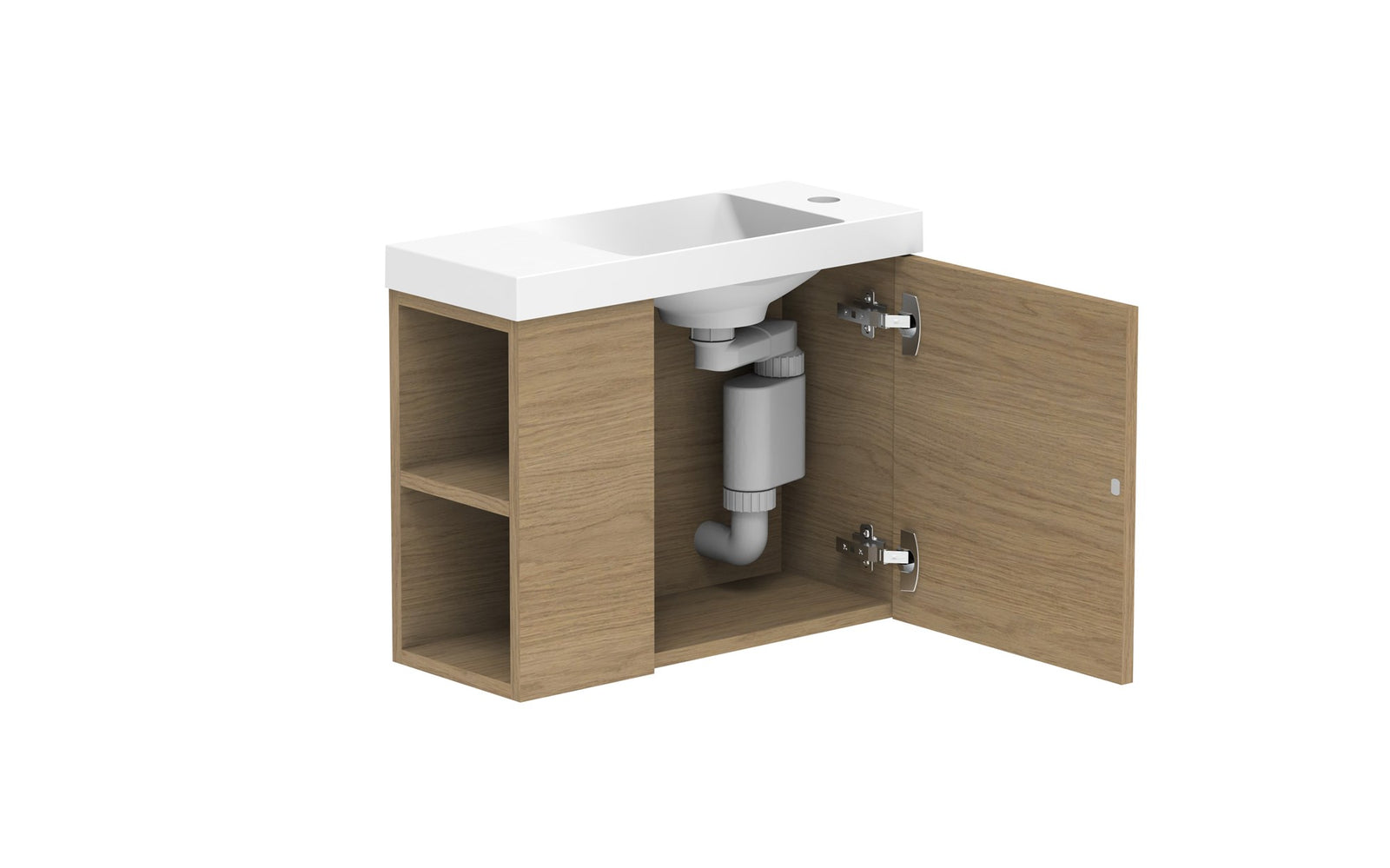 ADP Drift Mini Wall Hung Vanity in Boston Oak, open