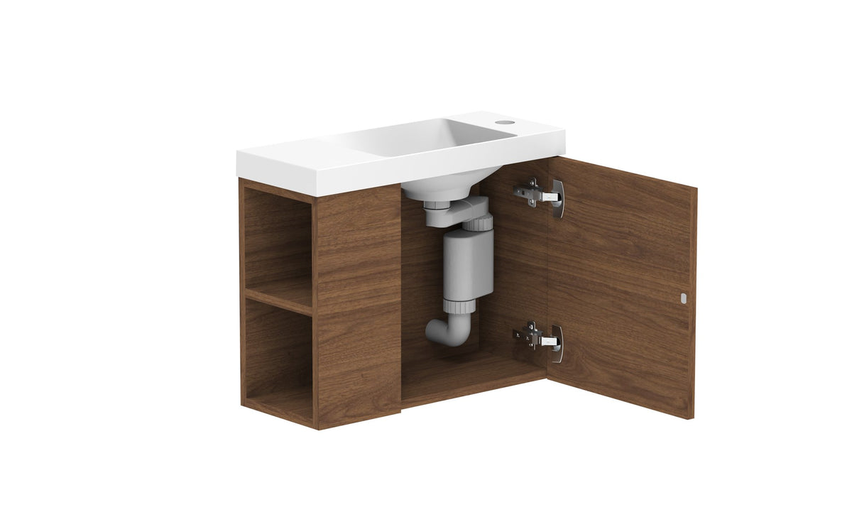ADP Drift Mini Wall Hung Vanity in Florentine Walnut, open