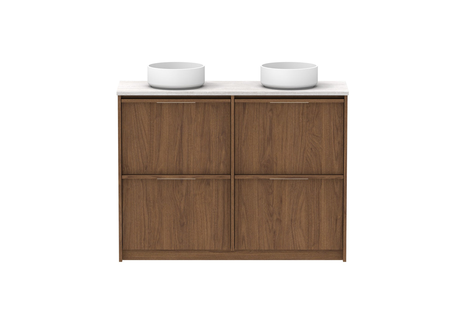 ADP Eli Ensuite Floor Mount Vanity 1200mm double bowl in Florentine Walnut, front view
