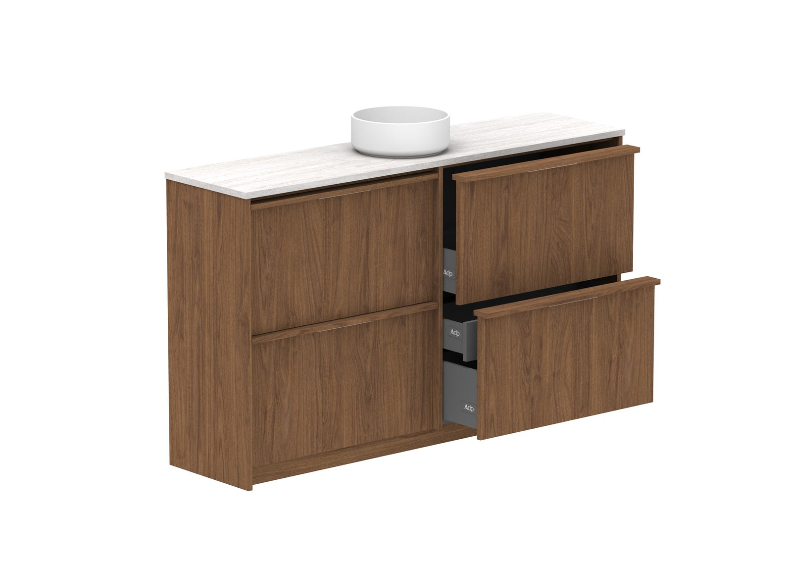 ADP Eli Ensuite Floor Mount Vanity 1500mm centre bowl in Florentine Walnut, open
