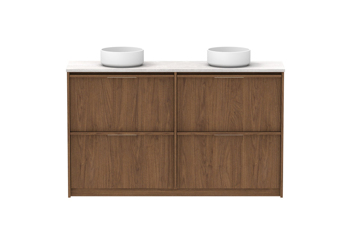ADP Eli Ensuite Floor Mount Vanity 1500mm double bowl in Florentine Walnut, front view