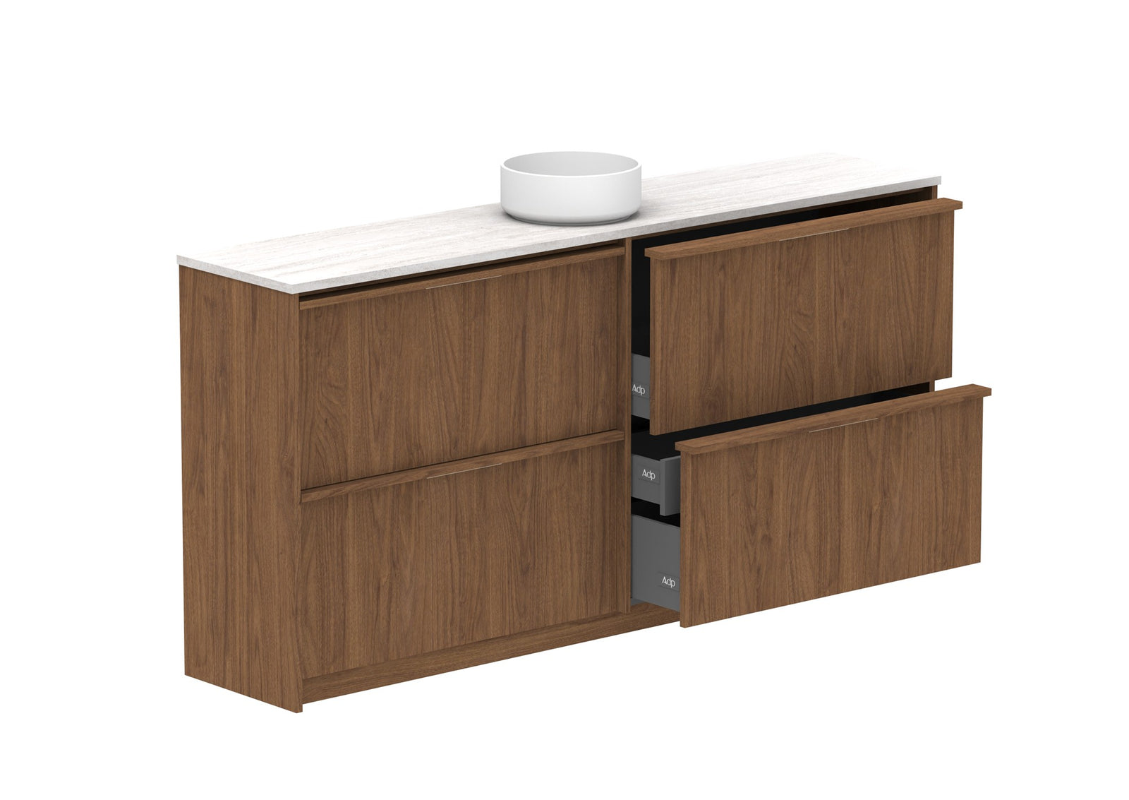 ADP Eli Ensuite Floor Mount Vanity 1800mm centre bowl in Florentine Walnut, open