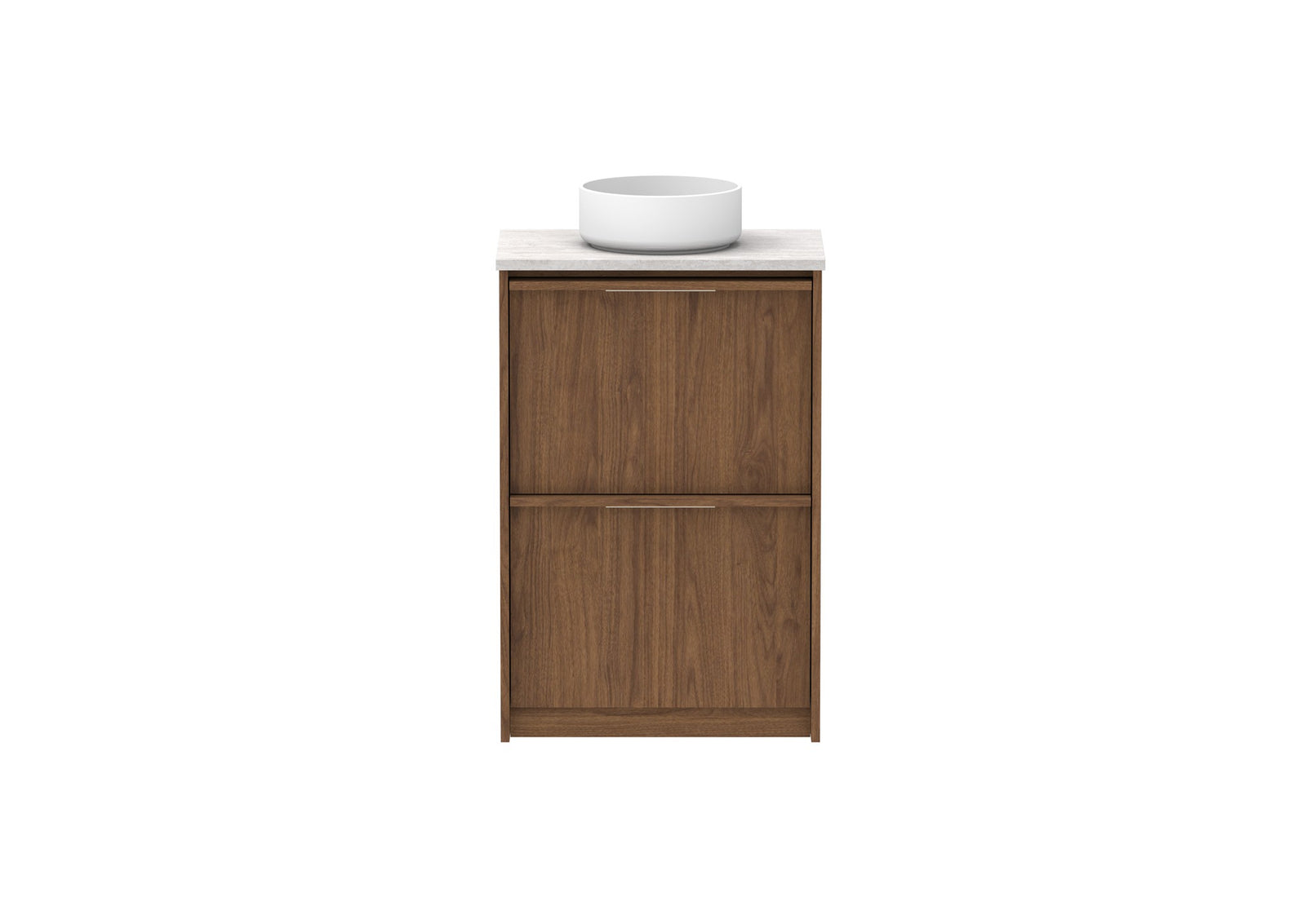 ADP Eli Ensuite Floor Mount Vanity 600mm centre bowl in Florentine Walnut, front view