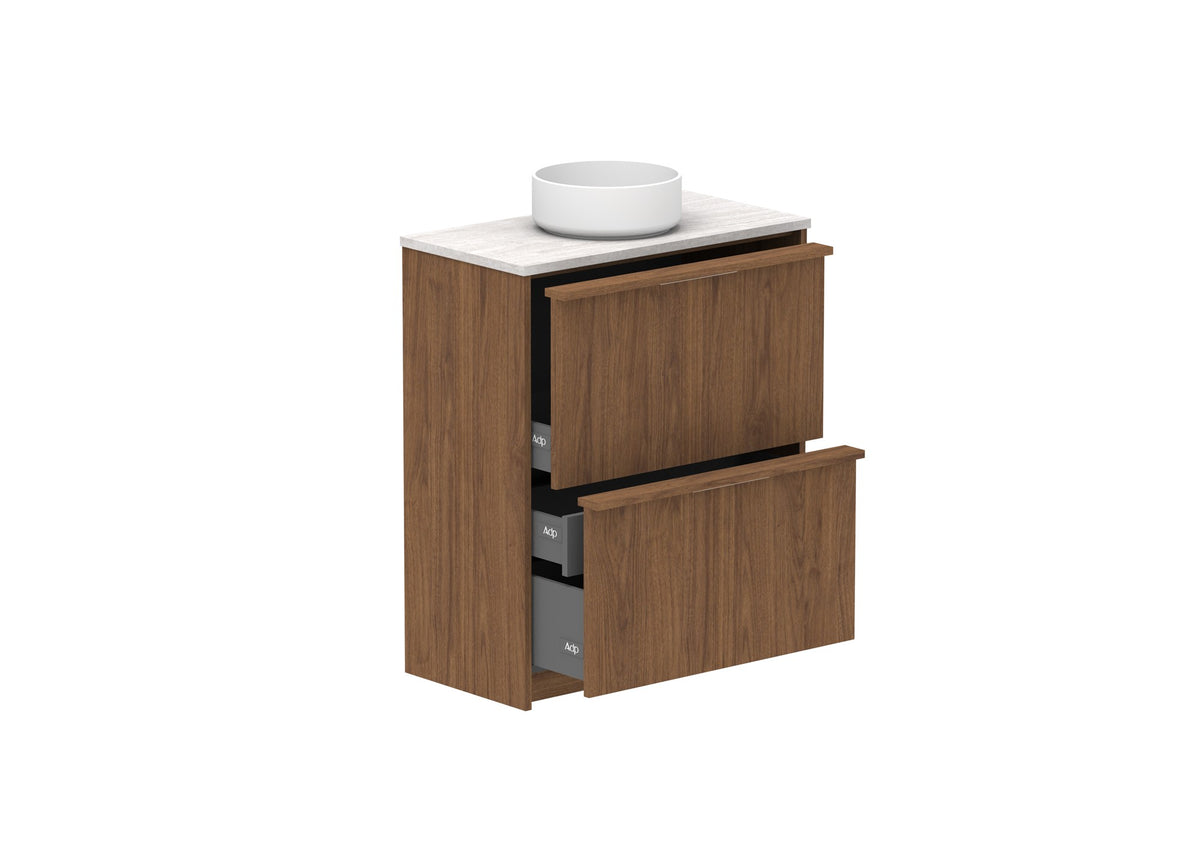 ADP Eli Ensuite Floor Mount Vanity 750mm centre bowl in Florentine Walnut, open
