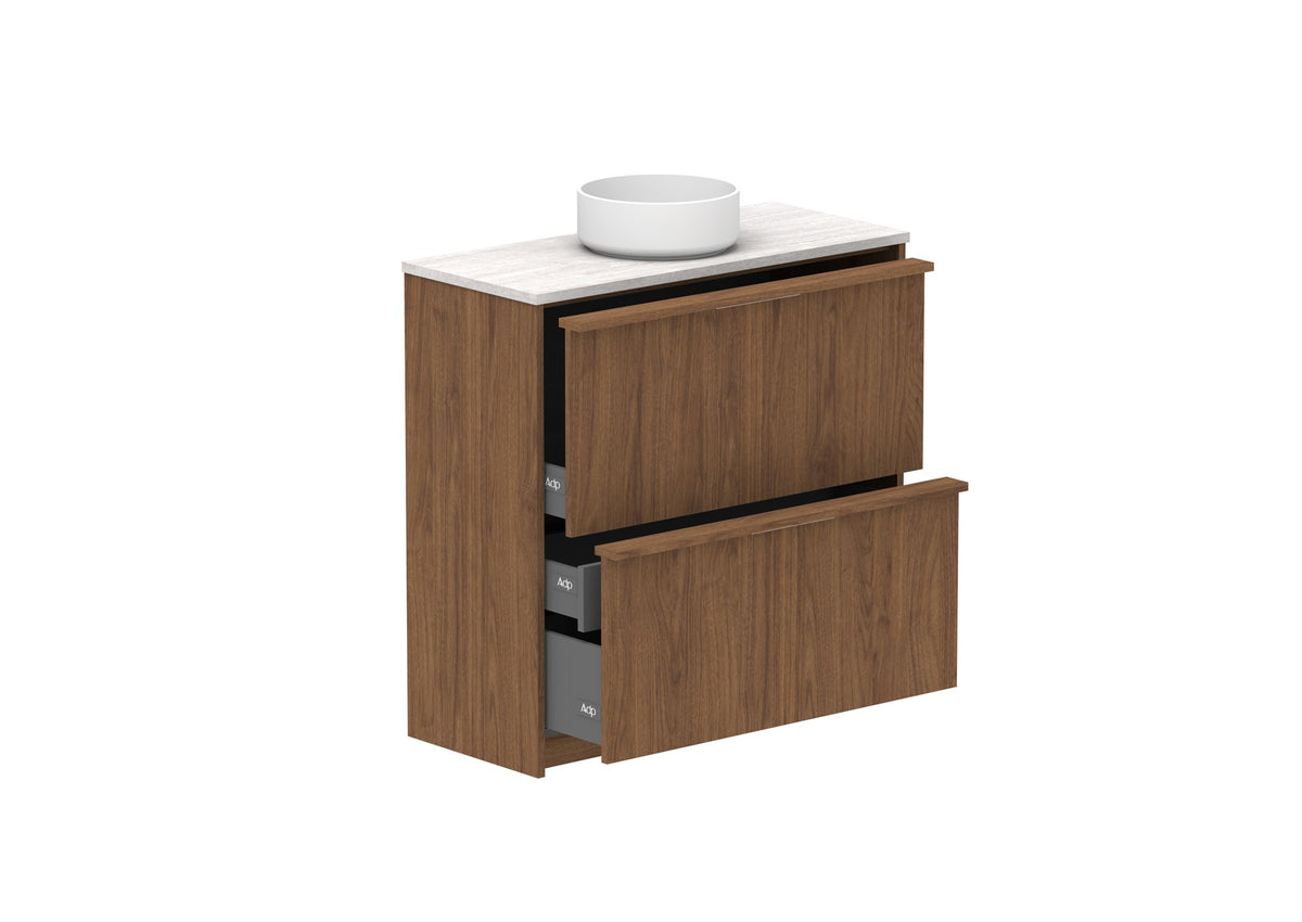 ADP Eli Ensuite Floor Mount Vanity 900mm centre bowl in Florentine Walnut, open