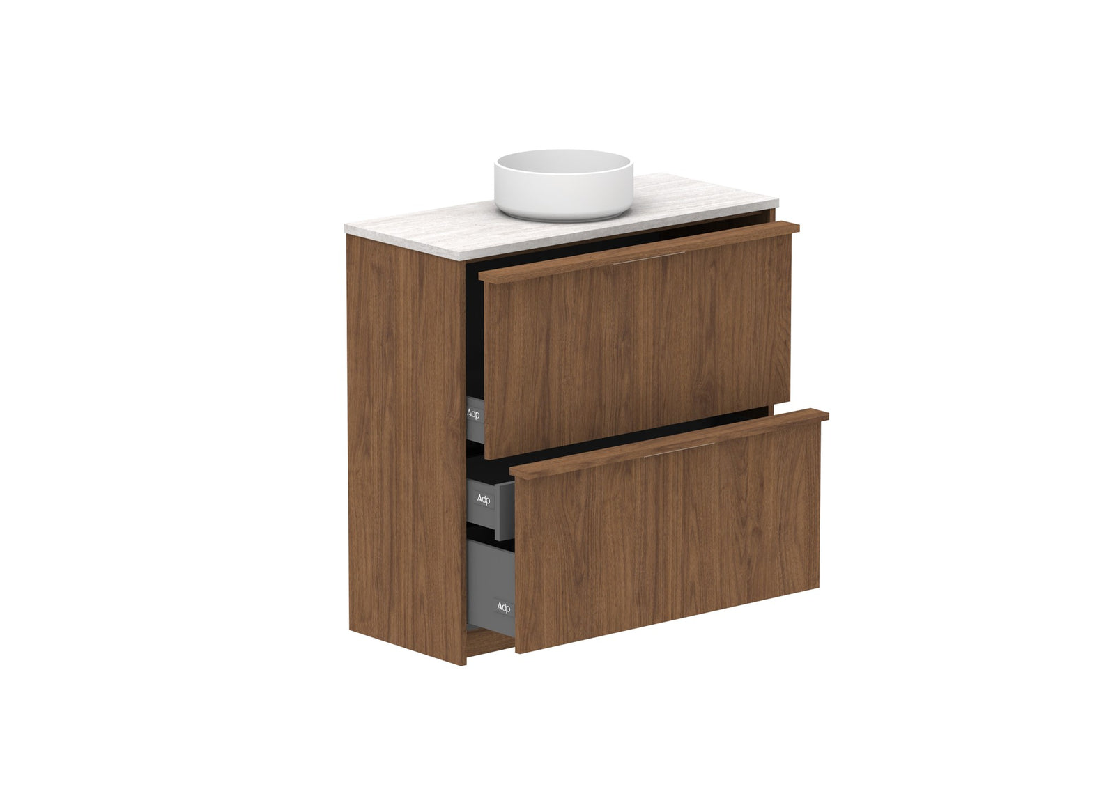 ADP Eli Ensuite Floor Mount Vanity 900mm centre bowl in Florentine Walnut, open
