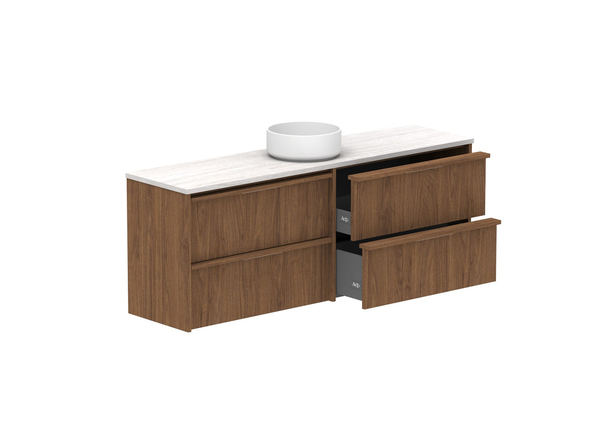 ADP Eli Ensuite Wall Hung Vanity 1500mm centre bowl in Florentine Walnut, open