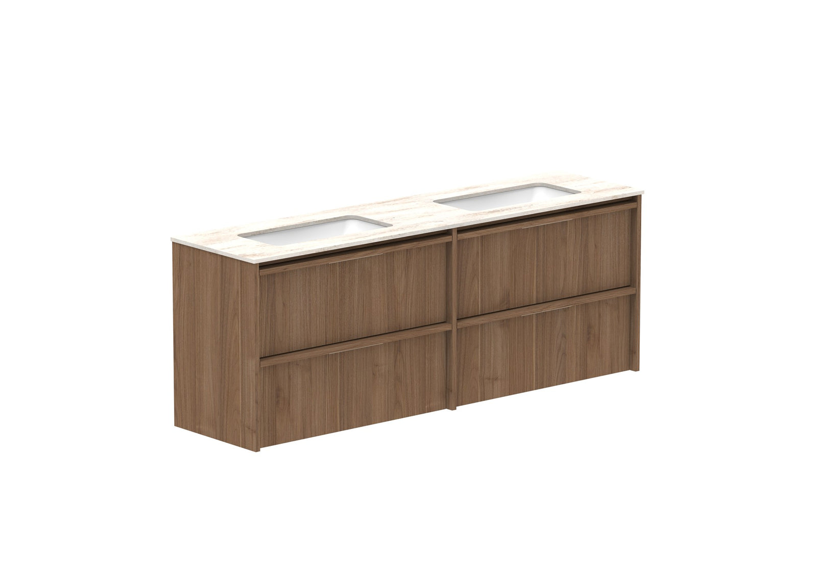 ADP Eli Ensuite Wall Hung Vanity 1500mm double bowl in Notaio Walnut