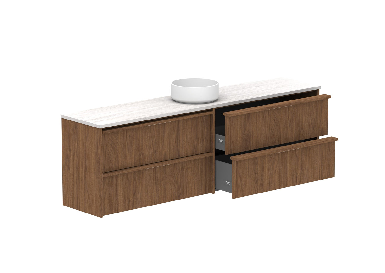 ADP Eli Ensuite Wall Hung Vanity 1800mm centre bowl in Florentine Walnut, open