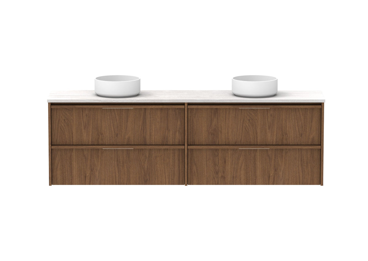 ADP Eli Ensuite Wall Hung Vanity 1800mm double bowl in Florentine Walnut, front view