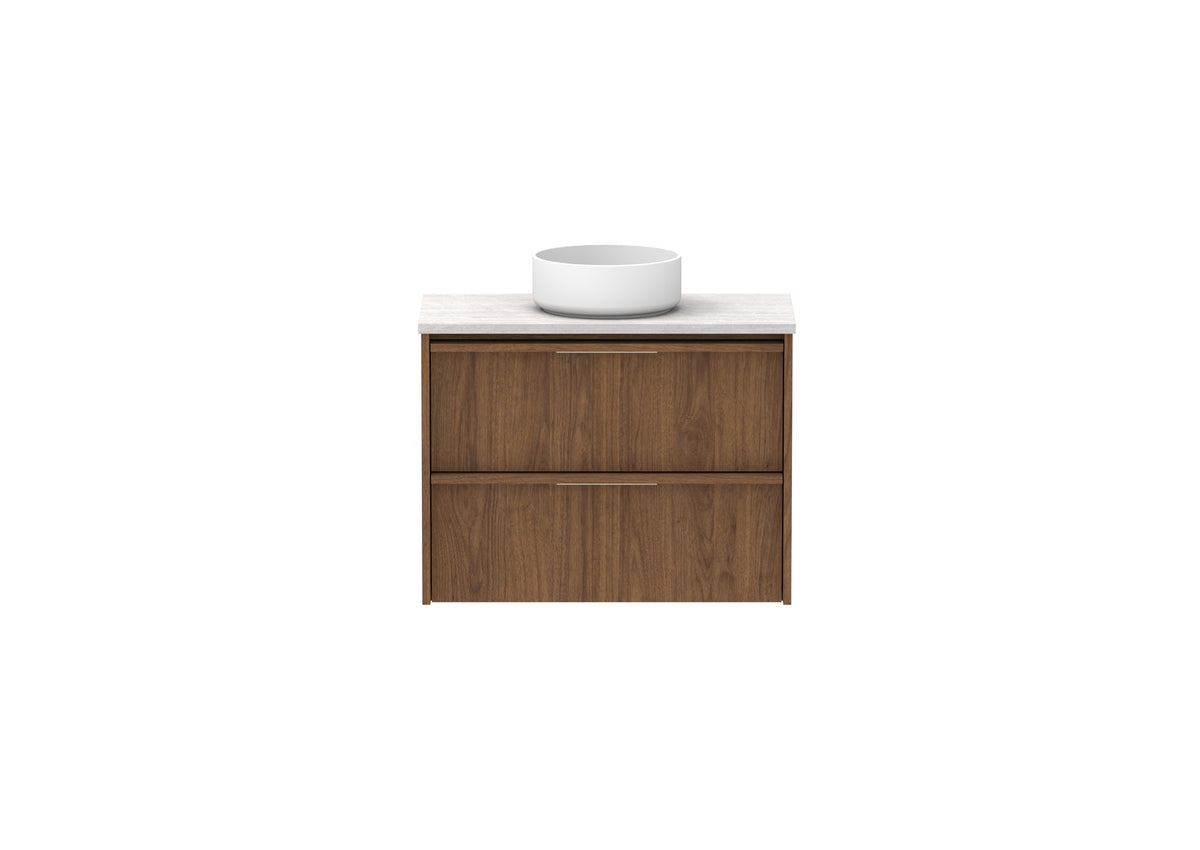 ADP Eli Ensuite Wall Hung Vanity 750mm centre bowl in Florentine Walnut, front view