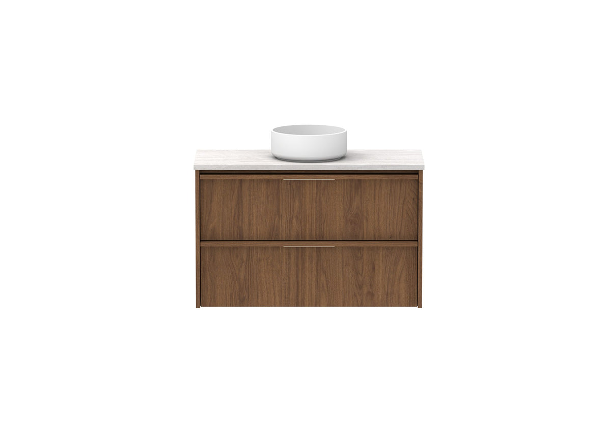 ADP Eli Ensuite Wall Hung Vanity 900mm centre bowl in Florentine Walnut, front view