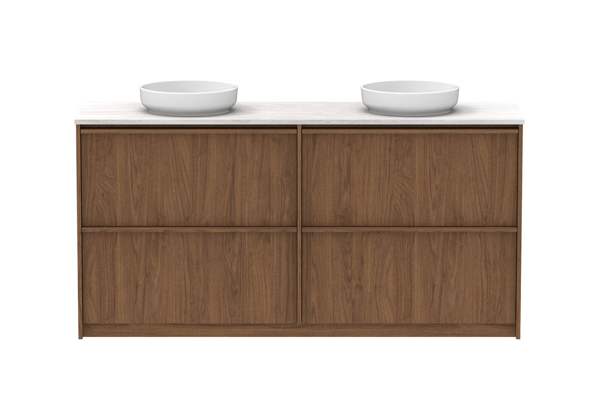 ADP Eli Full Depth Floor Mount Vanity 1800mm double bowl in Florentine Walnut, front view