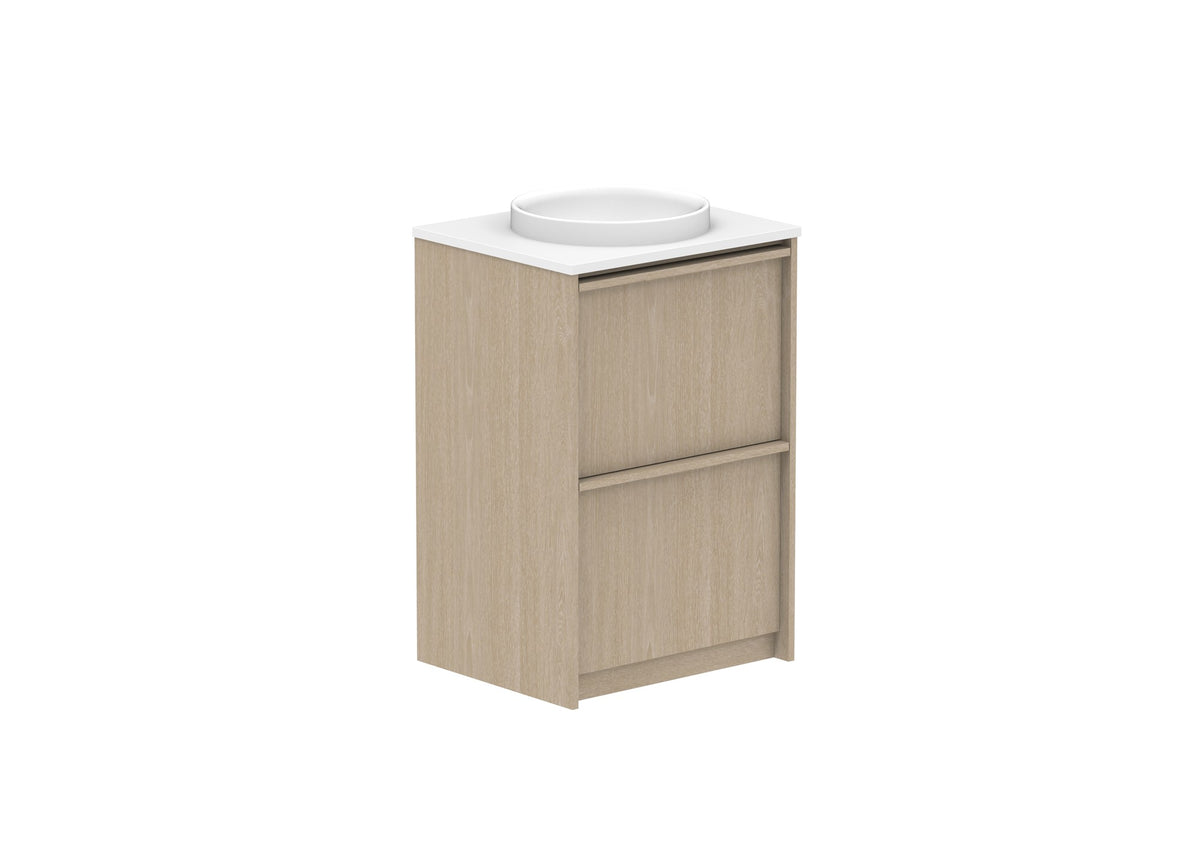 ADP Eli Full Depth Floor Mount Vanity 600mm centre bowl in Coastal Oak