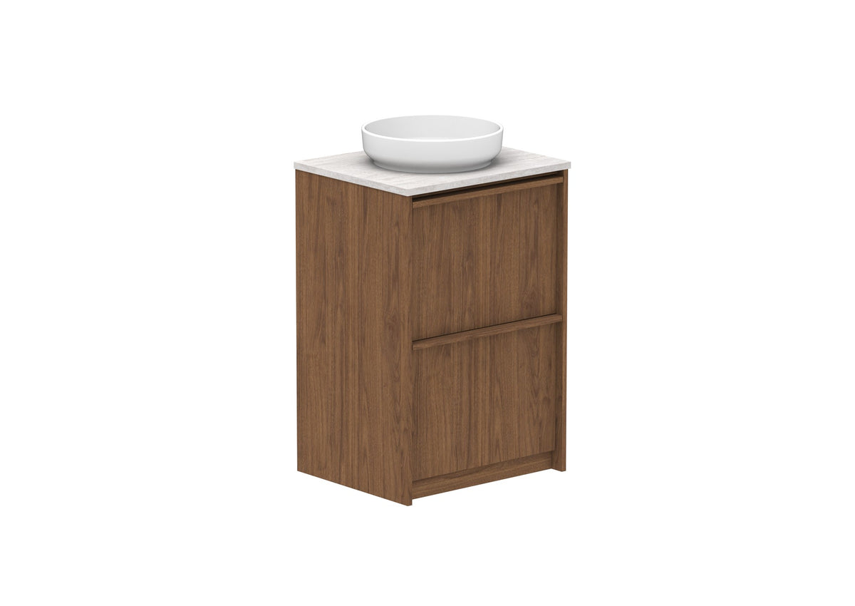 ADP Eli Full Depth Floor Mount Vanity 600mm centre bowl in Florentine Walnut