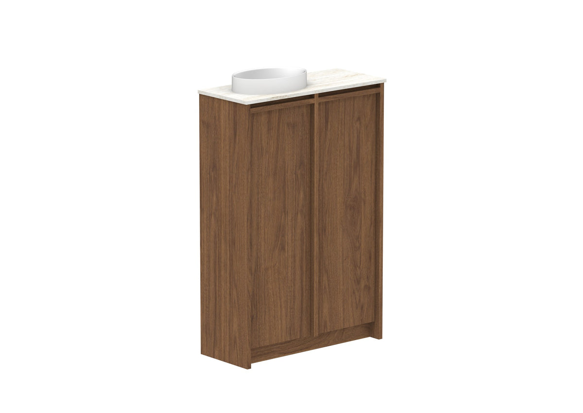 ADP Eli Mini Floor Mount Vanity 600mm left bowl in Florentine Walnut
