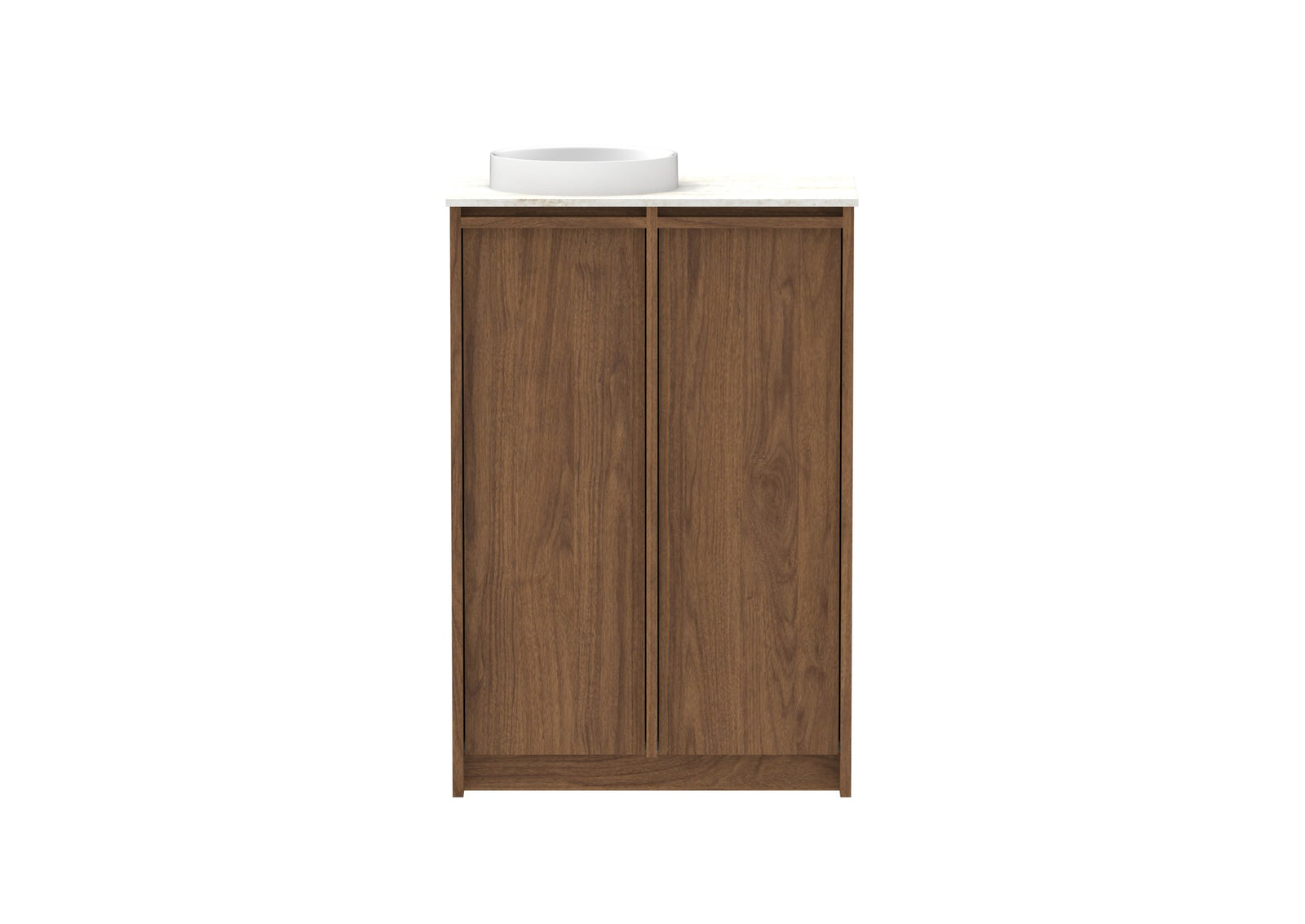 ADP Eli Mini Floor Mount Vanity 600mm left bowl in Florentine Walnut, front view