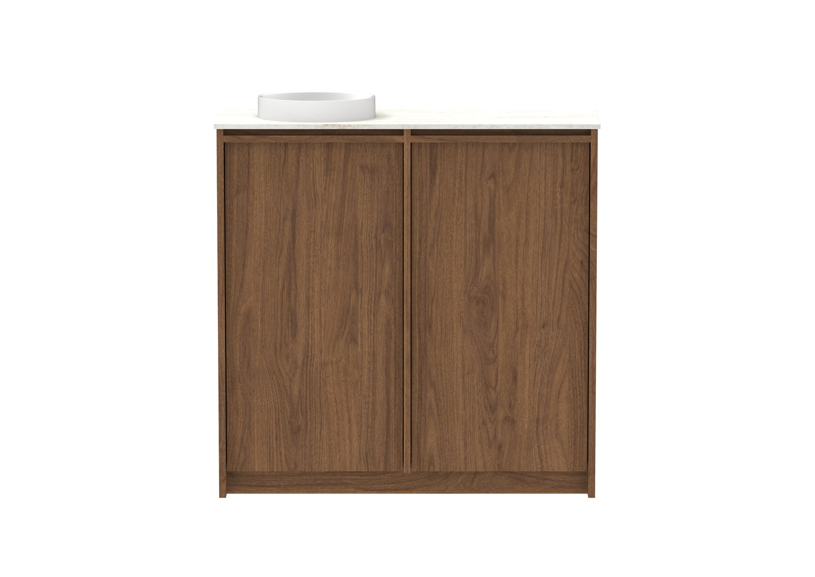 ADP Eli Mini Floor Mount Vanity 900mm left bowl in Florentine Walnut, front view