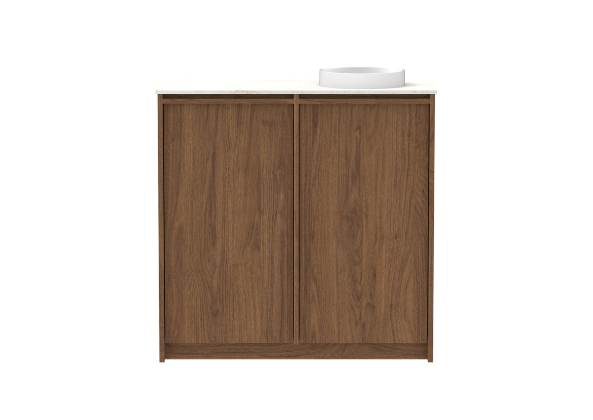 ADP Eli Mini Floor Mount Vanity 900mm right bowl in Florentine Walnut, front view